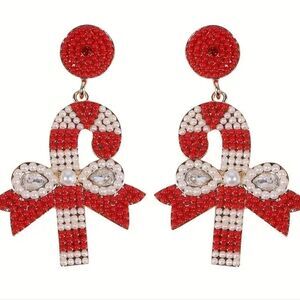 Cb#5 CANDY CANE pearl beaded earrings